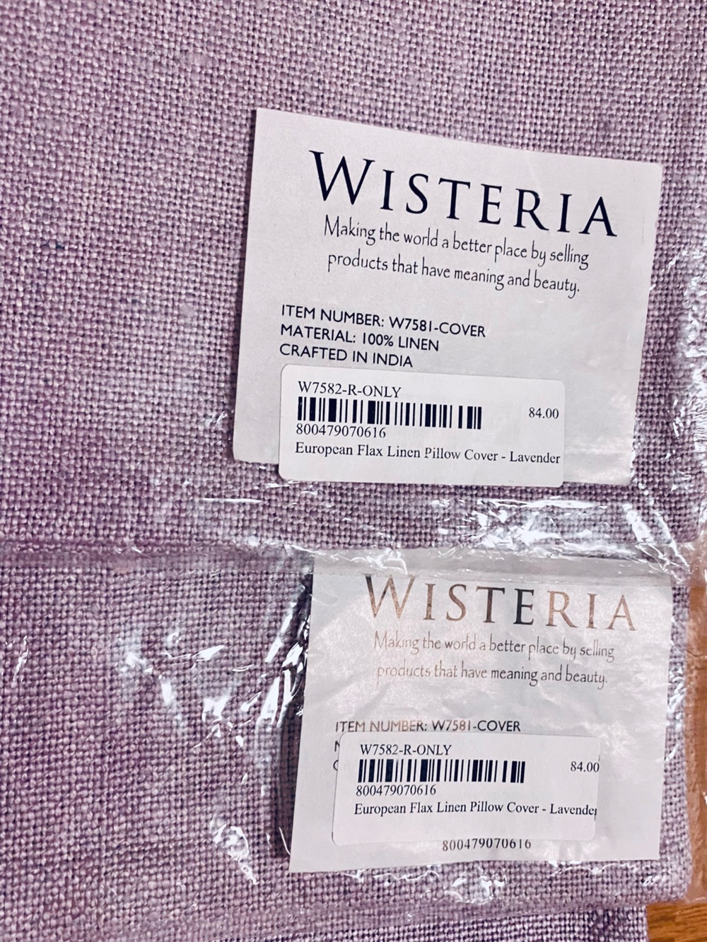 3 WISTERIA Lavender Pillow Covers  European 100% Flax Linen Decor NEW
24” x 16”